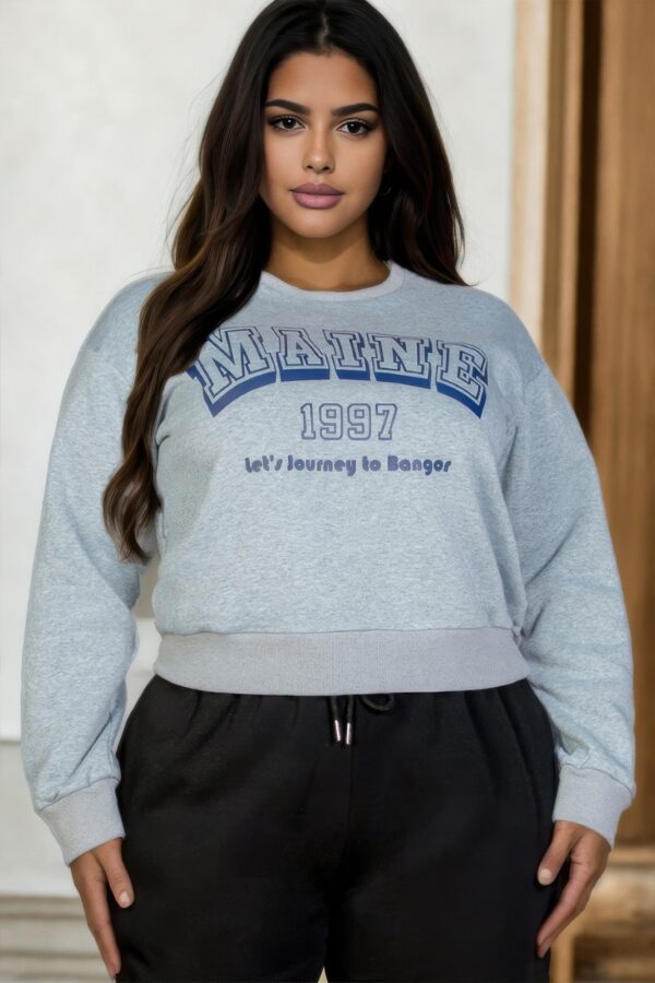 Plus Size Drop-Shoulder Sweatshirt with Maine Graphic