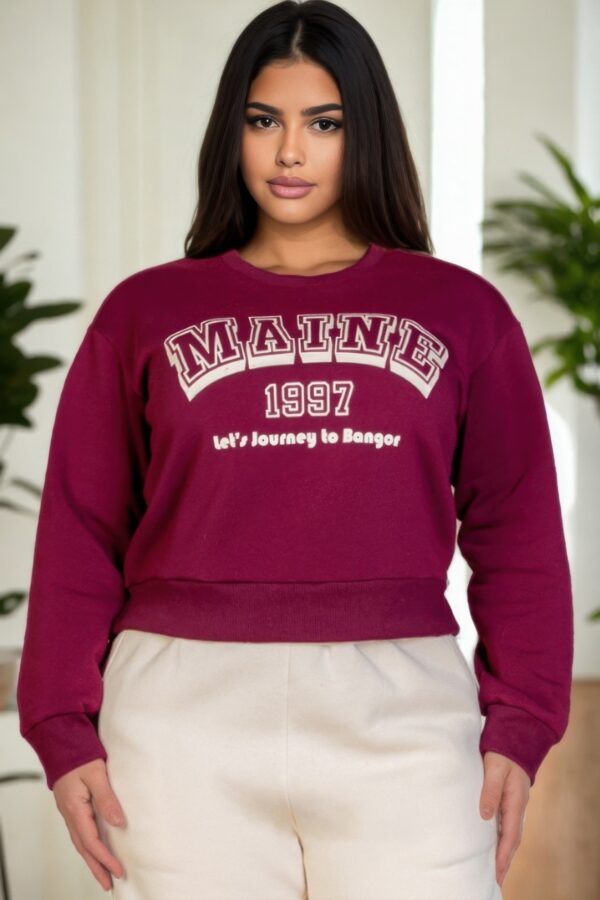Plus Size Drop-Shoulder Sweatshirt with Maine Graphic