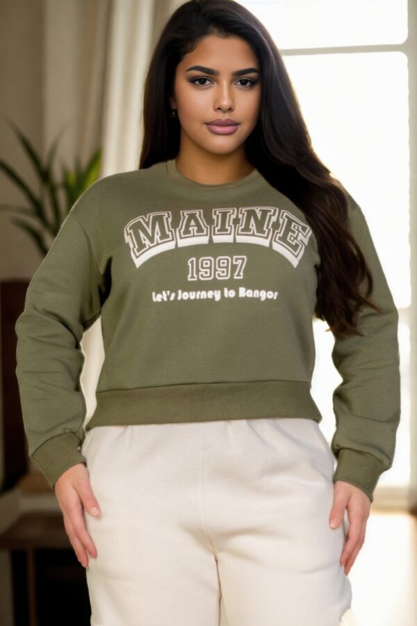 Plus Size Drop-Shoulder Sweatshirt with Maine Graphic