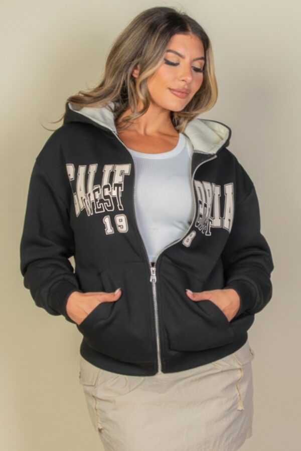 Drop Shoulder Zip Hoodie with ‘California’ Graphic