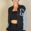 Letter Patch Striped-Trim Varsity Jacket with ‘M’ Logo