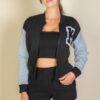 Letter Patch Striped-Trim Varsity Jacket with ‘M’ Logo
