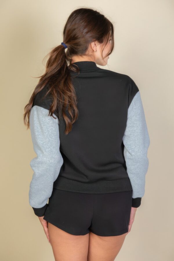 Letter Patch Striped-Trim Varsity Jacket with ‘M’ Logo