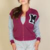 Letter Patch Striped-Trim Varsity Jacket with ‘M’ Logo