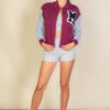 Letter Patch Striped-Trim Varsity Jacket with ‘M’ Logo