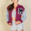 Letter Patch Striped-Trim Varsity Jacket with ‘M’ Logo