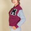 Letter Patch Striped-Trim Varsity Jacket with ‘M’ Logo