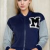 Letter Patch Striped-Trim Varsity Jacket with ‘M’ Logo
