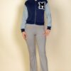 Letter Patch Striped-Trim Varsity Jacket with ‘M’ Logo