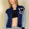 Letter Patch Striped-Trim Varsity Jacket with ‘M’ Logo