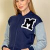 Letter Patch Striped-Trim Varsity Jacket with ‘M’ Logo