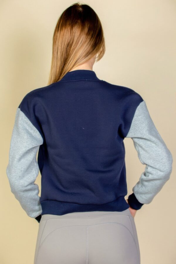 Letter Patch Striped-Trim Varsity Jacket with ‘M’ Logo