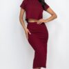 Short-Sleeve Ribbed Top & Midi Skirt Set – Stretch Rib