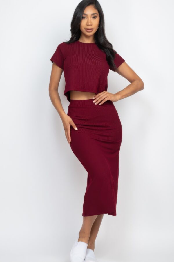 Short-Sleeve Ribbed Top & Midi Skirt Set – Stretch Rib