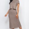 Short-Sleeve Ribbed Top & Midi Skirt Set – Stretch Rib