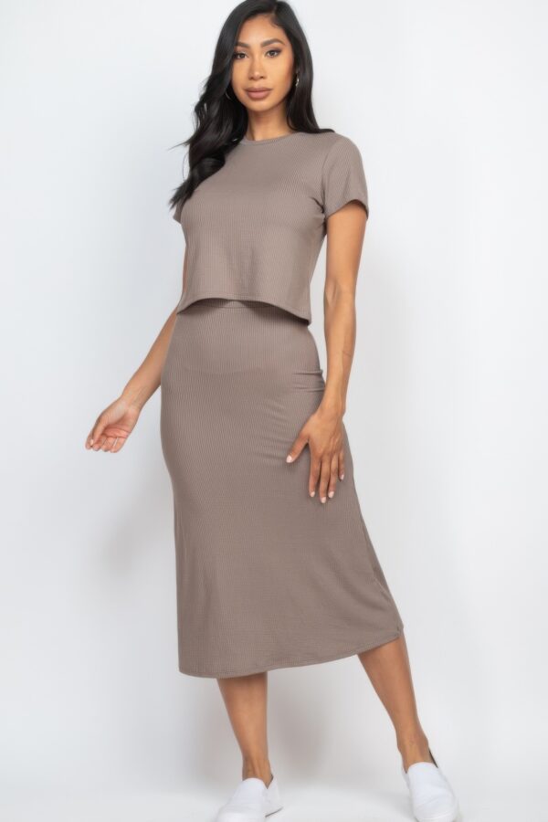 Short-Sleeve Ribbed Top & Midi Skirt Set – Stretch Rib