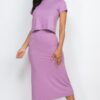 Short-Sleeve Ribbed Top & Midi Skirt Set – Stretch Rib
