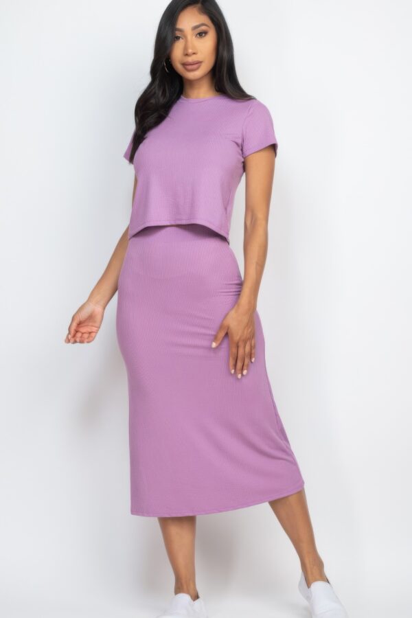 Short-Sleeve Ribbed Top & Midi Skirt Set – Stretch Rib