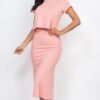 Short-Sleeve Ribbed Top & Midi Skirt Set – Stretch Rib