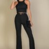 Ribbed Crop Top & Bootcut Pants Set – Stretch Knit