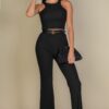 Ribbed Crop Top & Bootcut Pants Set – Stretch Knit