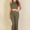 Ribbed Crop Top & Bootcut Pants Set – Stretch Knit