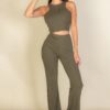 Ribbed Crop Top & Bootcut Pants Set – Stretch Knit