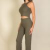 Ribbed Crop Top & Bootcut Pants Set – Stretch Knit