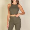 Ribbed Crop Top & Bootcut Pants Set – Stretch Knit