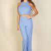 Ribbed Crop Top & Bootcut Pants Set – Stretch Knit