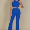 Ribbed Crop Top & Bootcut Pants Set – Stretch Knit