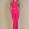 Ribbed Crop Top & Bootcut Pants Set – Stretch Knit