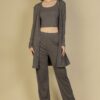 Flat-Back Rib 3-Piece Cami Set with Long Cardigan