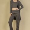 Flat-Back Rib 3-Piece Cami Set with Long Cardigan