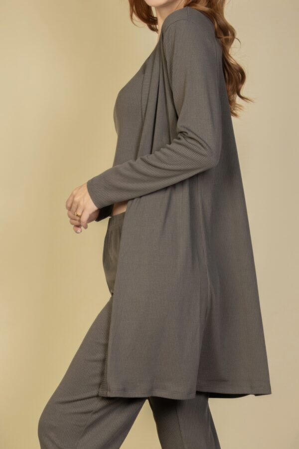 Flat-Back Rib 3-Piece Cami Set with Long Cardigan