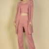 Flat-Back Rib 3-Piece Cami Set with Long Cardigan