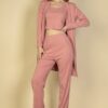 Flat-Back Rib 3-Piece Cami Set with Long Cardigan