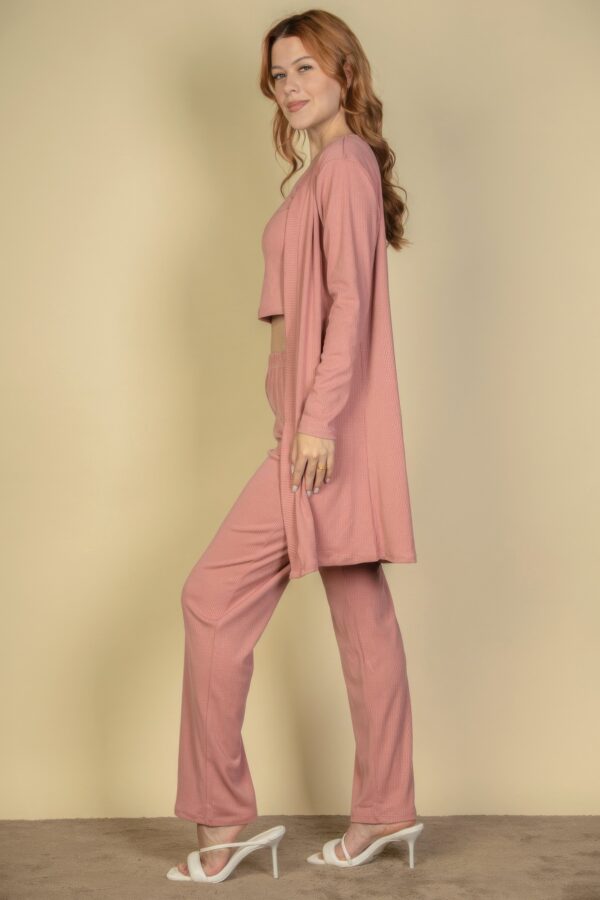 Flat-Back Rib 3-Piece Cami Set with Long Cardigan