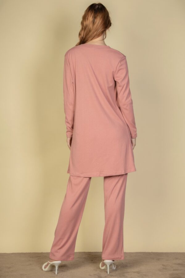 Flat-Back Rib 3-Piece Cami Set with Long Cardigan