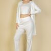 Flat-Back Rib 3-Piece Cami Set with Long Cardigan