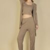 Flat-Back Rib 3-Piece Cami Set with Long Cardigan