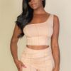 Exposed Seam One-Shoulder Crop Top and Shorts Set