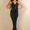 Split-Front Backless Halter & Flare Pants Set