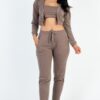 French Terry Cropped Cami Set with Zip-Up Jacket & Joggers