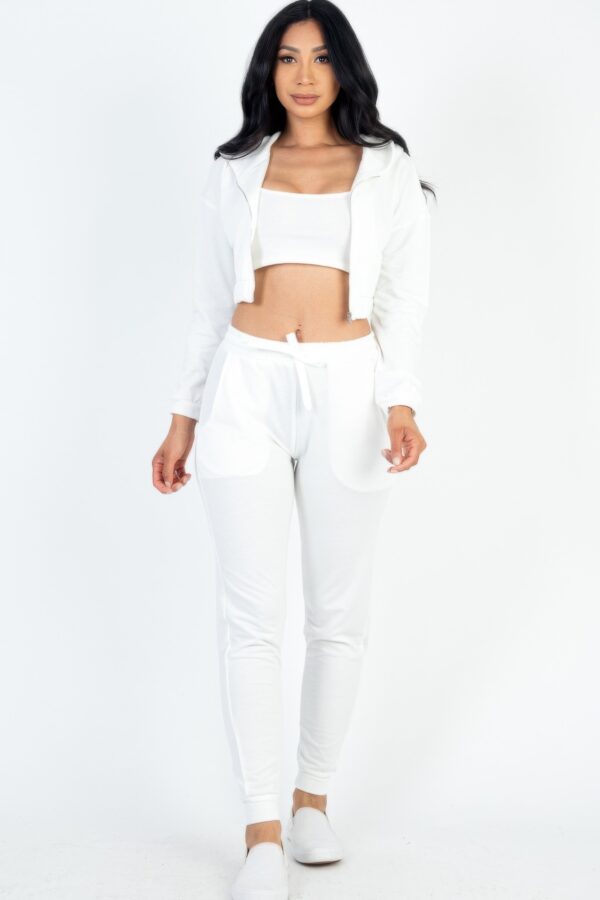French Terry Cropped Cami Set with Zip-Up Jacket & Joggers