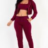 French Terry Cropped Cami Set with Zip-Up Jacket & Joggers