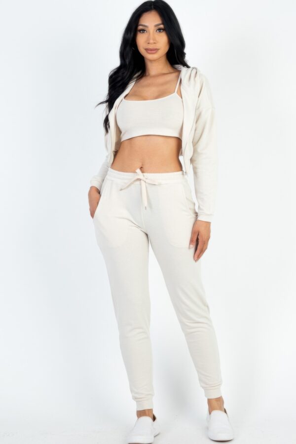 French Terry Cropped Cami Set with Zip-Up Jacket & Joggers