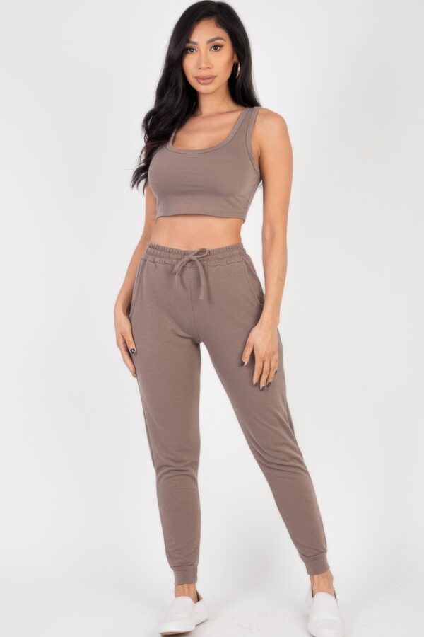French Terry Cropped Tank & Joggers Set – Drawstring Waist