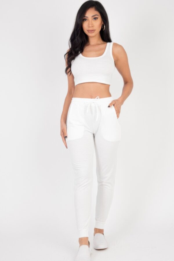 French Terry Cropped Tank & Joggers Set – Drawstring Waist