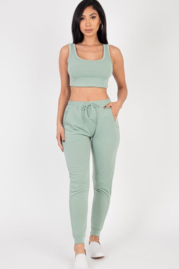 French Terry Cropped Tank & Joggers Set – Drawstring Waist
